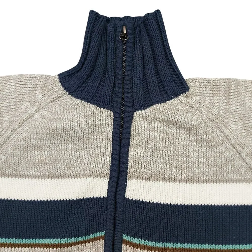 Crazy 8 Sweater Boys Large 10/12 Gray Navy Full Zip Ribbed High Neck 100% Cotton